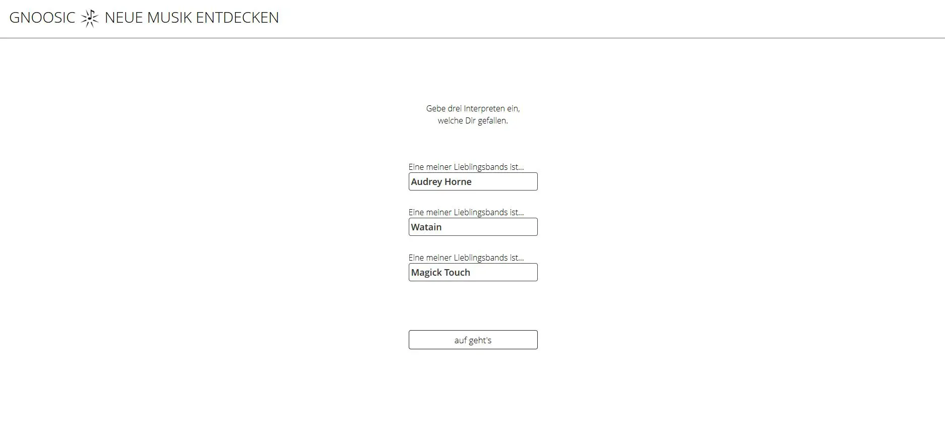 User interface of the music search service Gnoosic