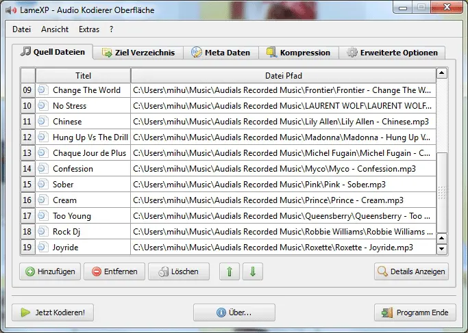 Interface vom Audio Converter LameXP