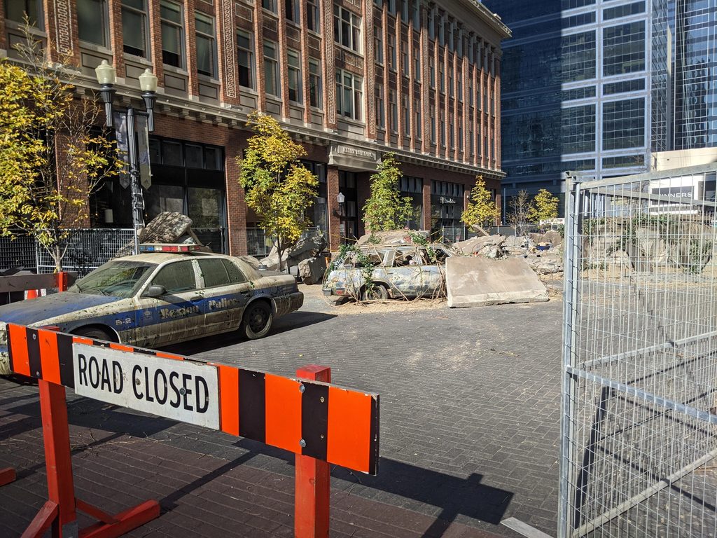 A picture of a set for the new television series The Last of Us in Edmonton, Canada.