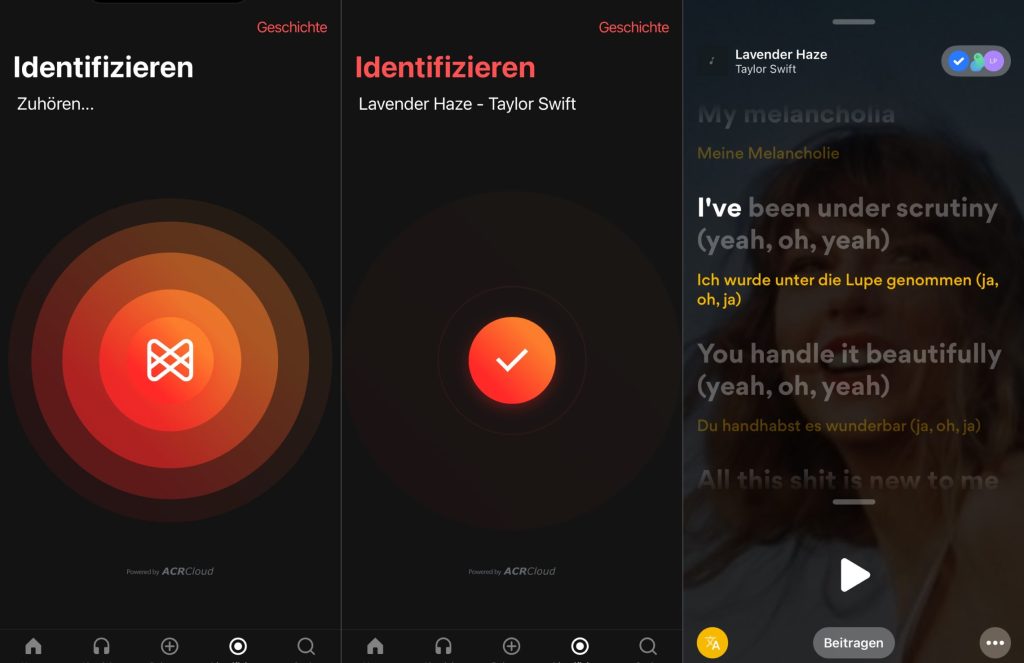 Musikerkennung in der Musixmatch Smartphone-App